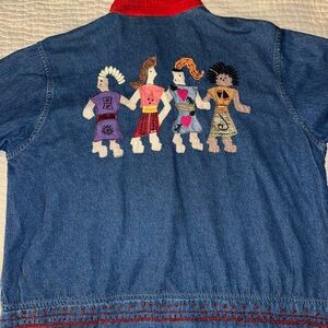 SD Collection Denim Jacket with Red and Blue Accents